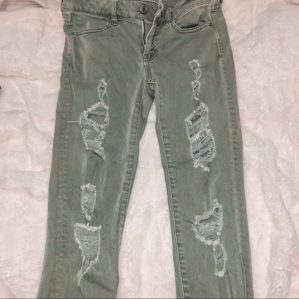 American Eagle Ripped Green Jeans